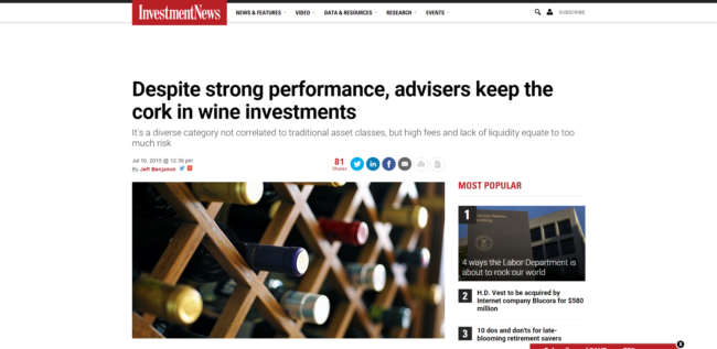 Despite strong performance  advisers keep the cork in wine investments Investment News