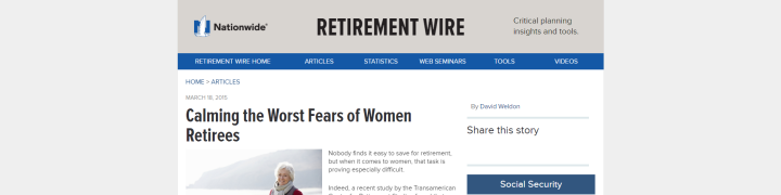 Worst Fears of Women Retirees
