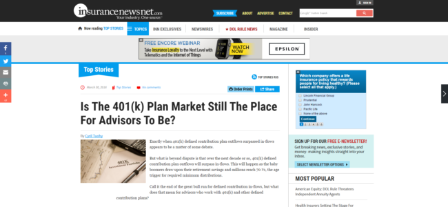 Is The 401 k  Plan Market Still The Place For Advisors To Be    InsuranceNewsNet 401(k) outflows surpassing inflows