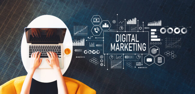 Digital,Marketing,With,Person,Using,A,Laptop,On,A,White