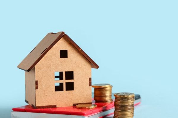 house with money around it
