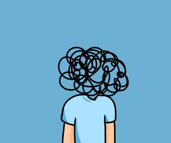 cartoon of a man with squiggly lines for a head